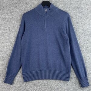 Quince Quarter Zip Pullover Mens S Navy Knit Ribbed Cotton Casual Mock Neck